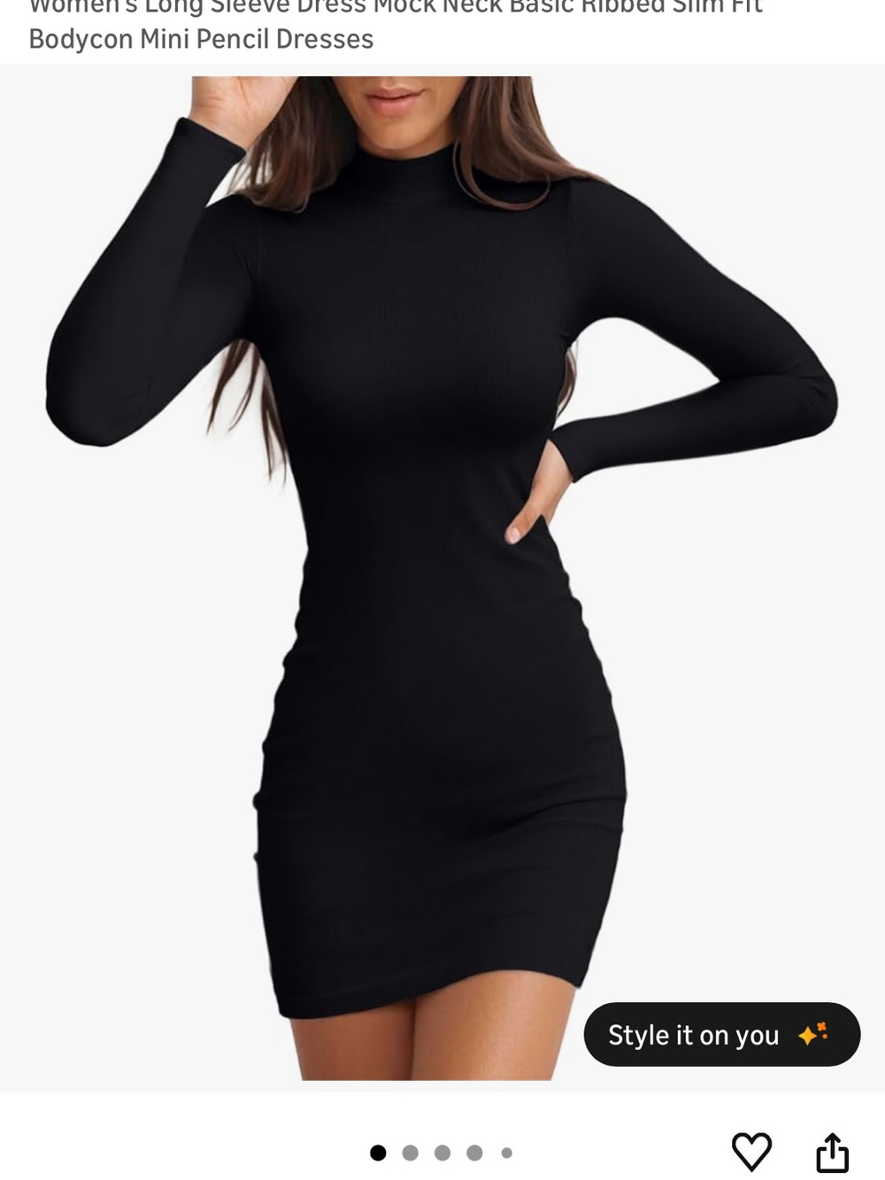 Amazon Black Long Sleeve Mock Neck Bodycon Mini Dress
